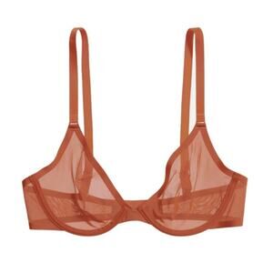 CUUP The Plunge Bra 38E Clay Sheer Mesh Underwire Minimalist Lingerie